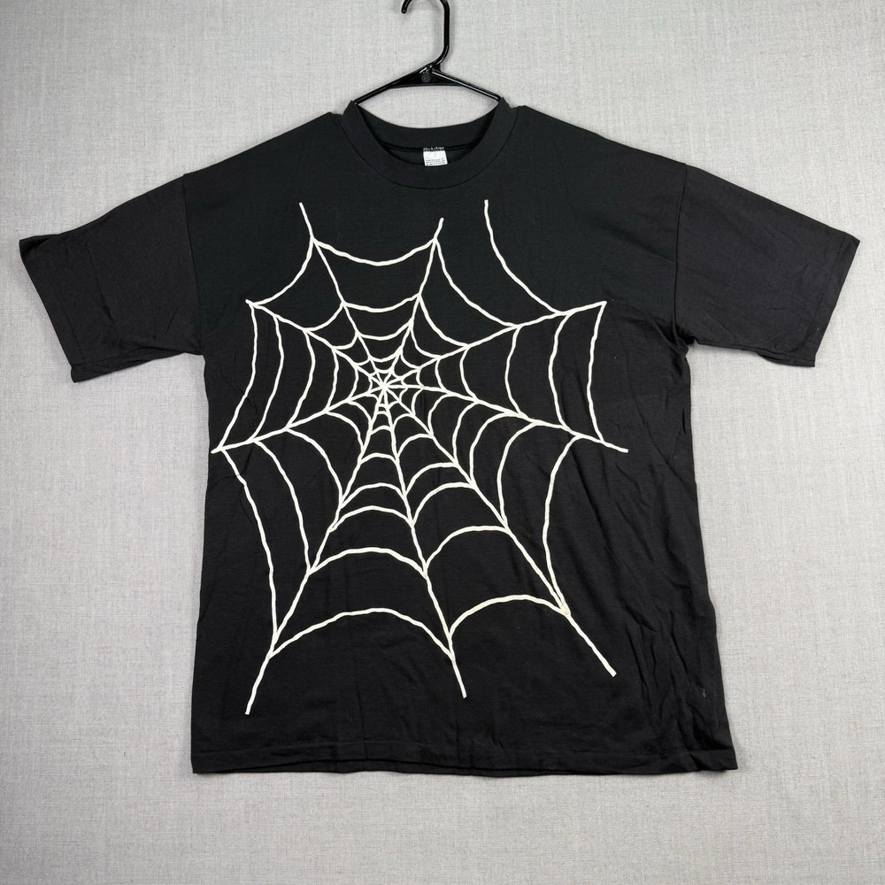Vintage Shirt Size XL 1980s Spider Web Halloween Black Single Stitch Rare*